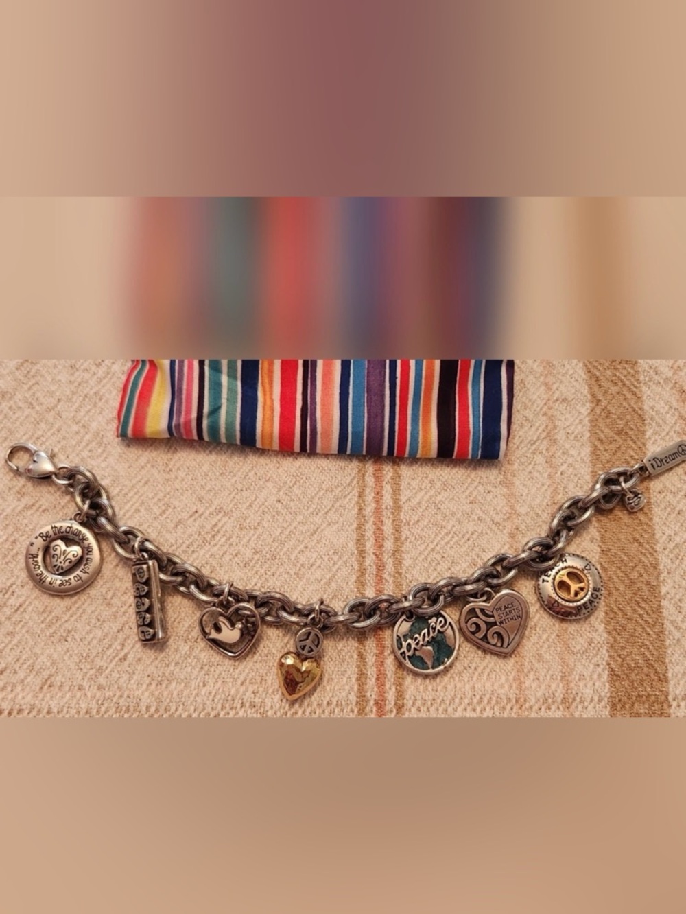 ☮️ RARE BRIGHTON VTG PEACE ☮️ Silver Charm Bracelet